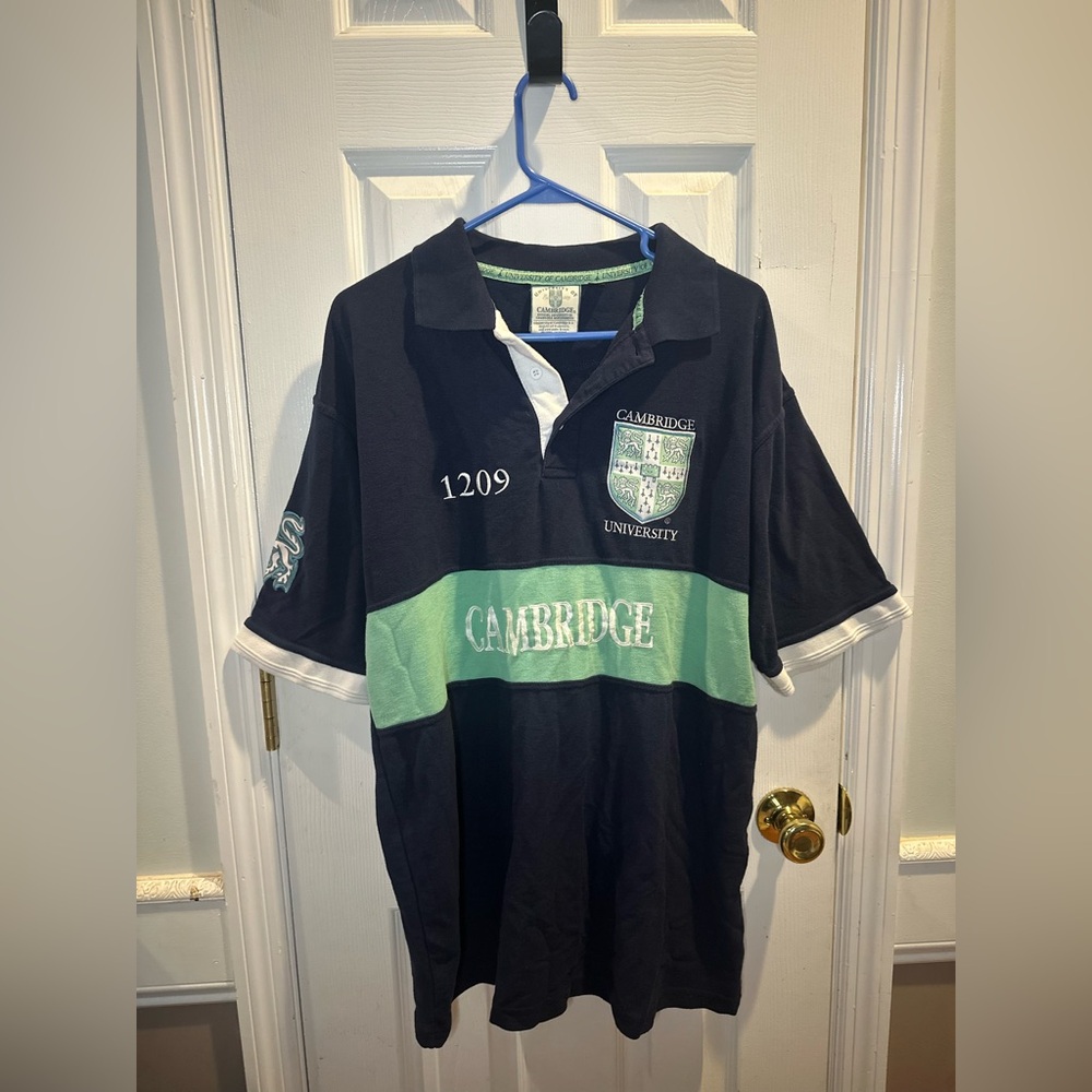 Cambridge University Polo Shirt Mens Size XL Navy Green Patches Official Merch